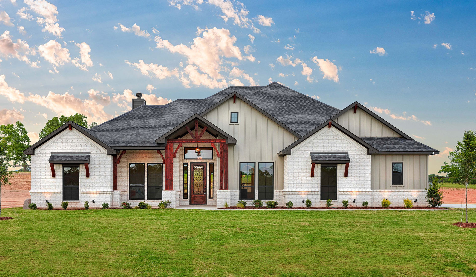 Aerial-style view of a custom home roof, Ashlyn project