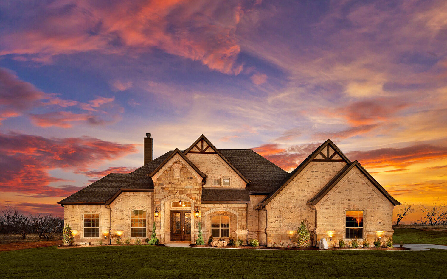 Front-facing custom home with shingle roof, LBK project